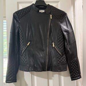 Calvin Klein Black Quilted Asymmetric Leather Jacket